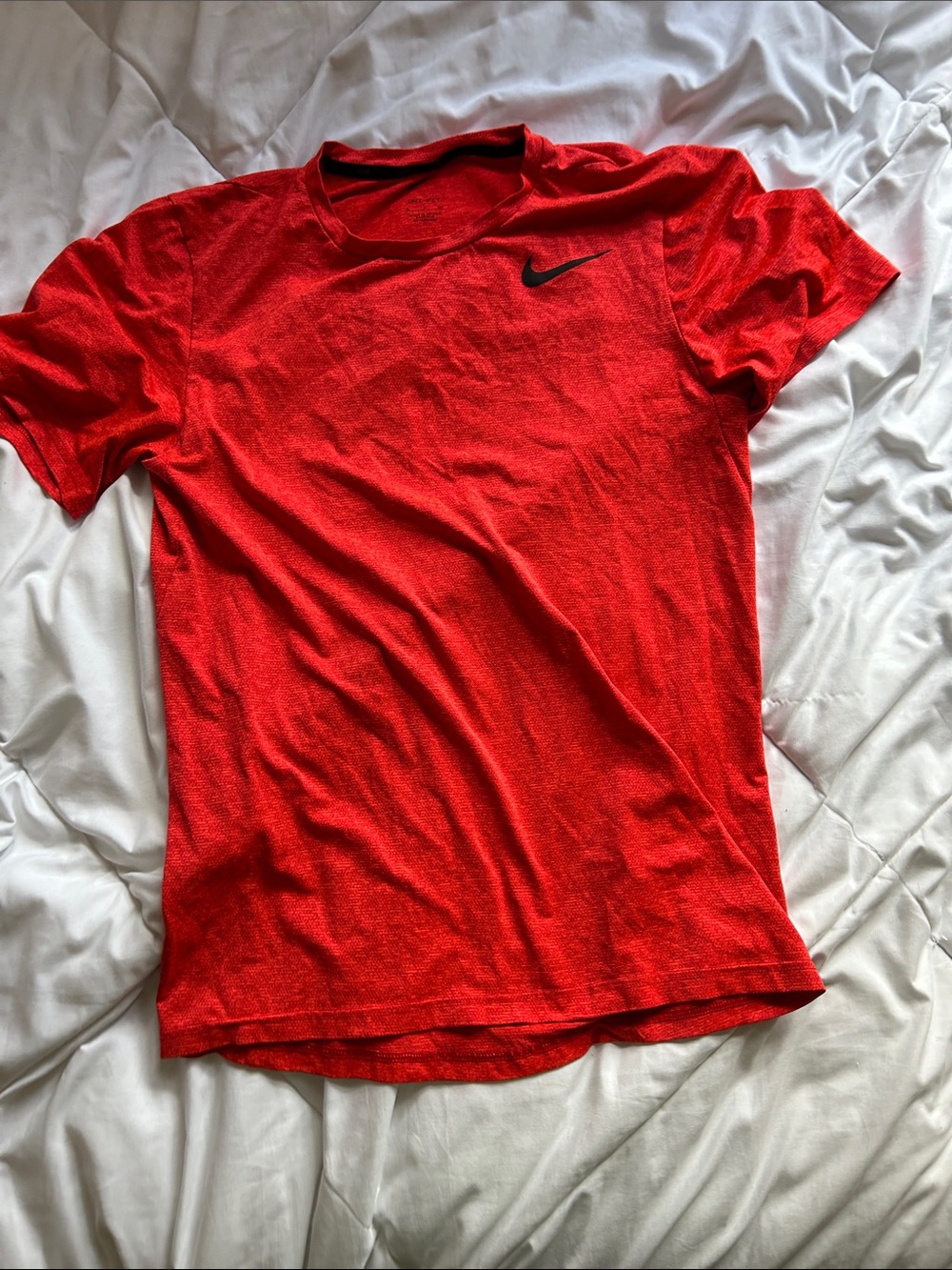 Nike Men’s Bright Red Short Sleeve Dri-FIT Tee with Black Swoosh